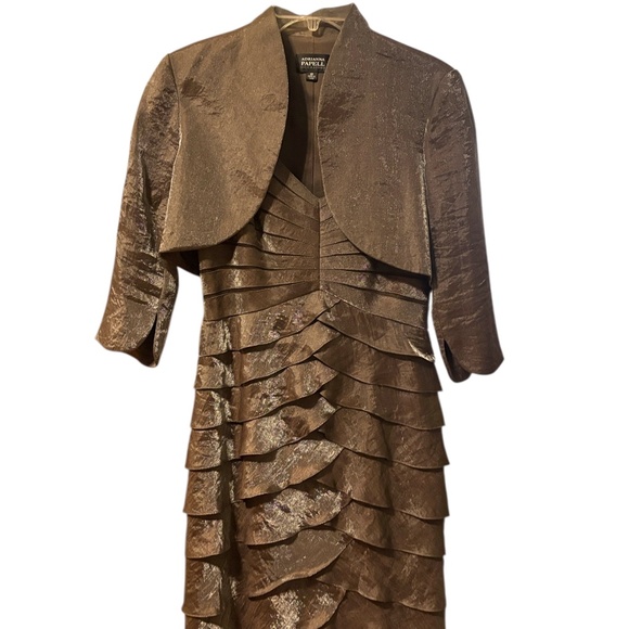 Adrianna Papell Shimmering Brown Long Sleeve Dress - Picture 5 of 16